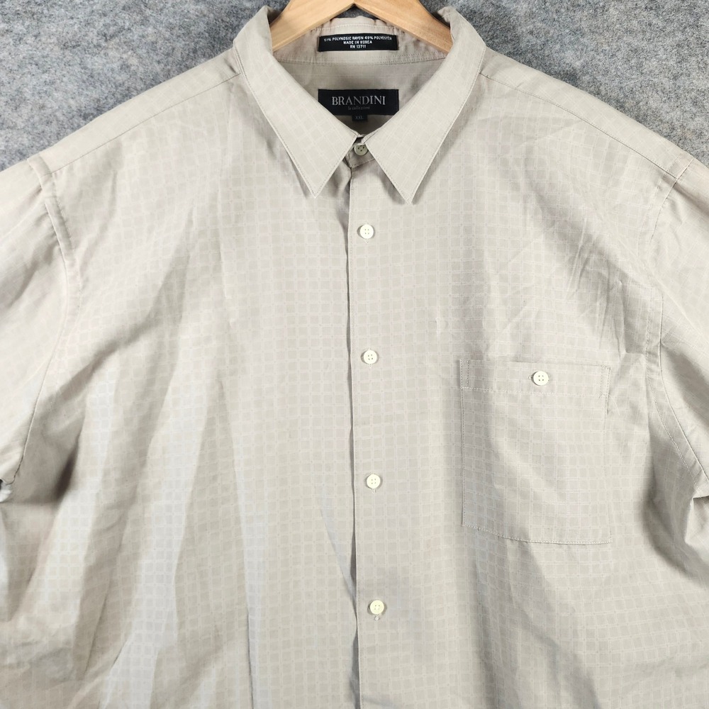 Brandini Le Collezioni Men XXL Tan Grid Button Up Shirt‎ Long Sleeve Rayon Blend